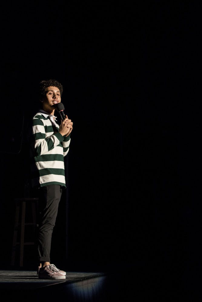 Comedian Jaboukie Young-White performs in the Reitz Union Grand Ballroom to an audience of about 450 students Monday night. He cracked jokes about getting into college, having his phone stolen and gay insects.