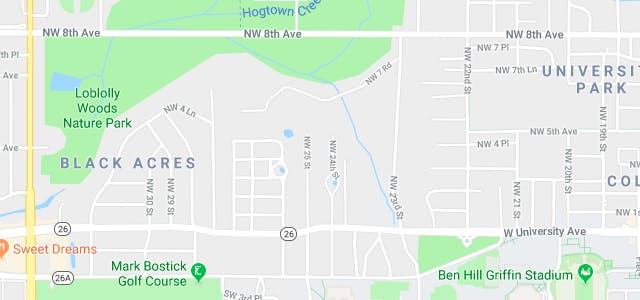 Loblolly Woods Nature Park is located northwest of UF's campus.