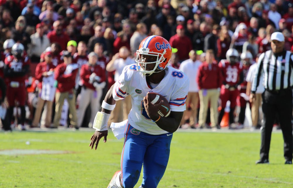 Former UF quarterback Malik Zaire wore a Schutt AiR XP Pro helmet with a basic, single-bar facemask. “It was all about simplicity,” Zaire said. “And it looked the best, in my opinion.” 