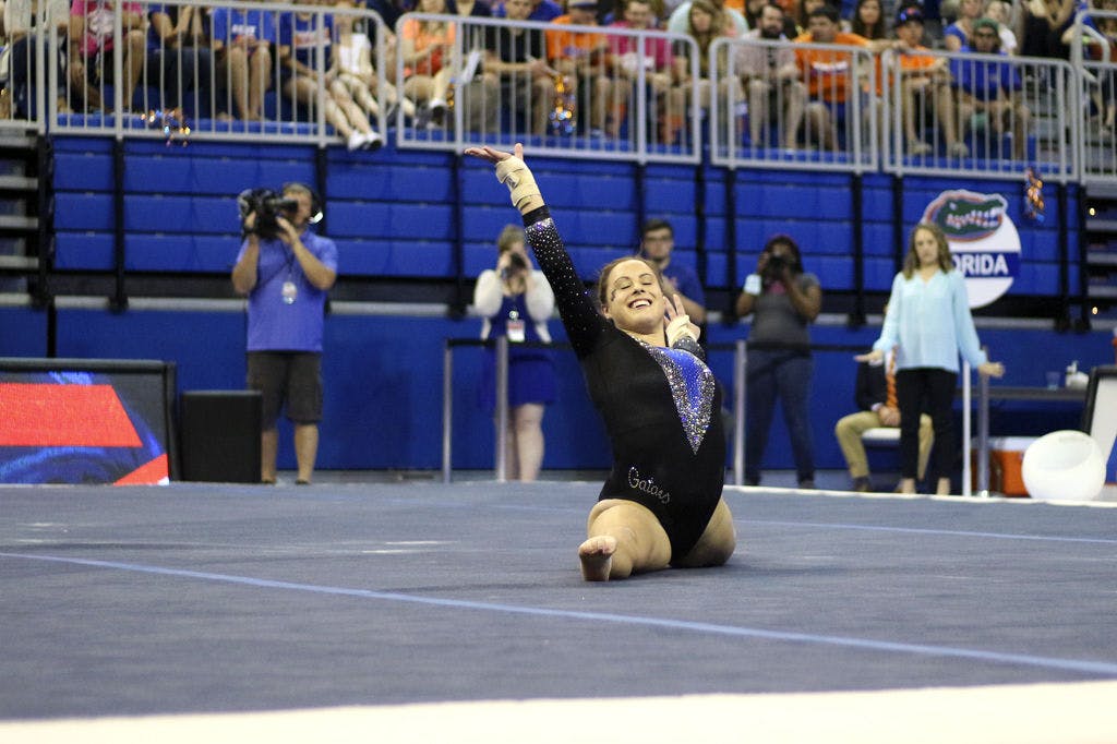 Grace McLaughlin performs her floor routine during Florida's win over North Carolina on March 11, 2016, in the O'Connell Center.