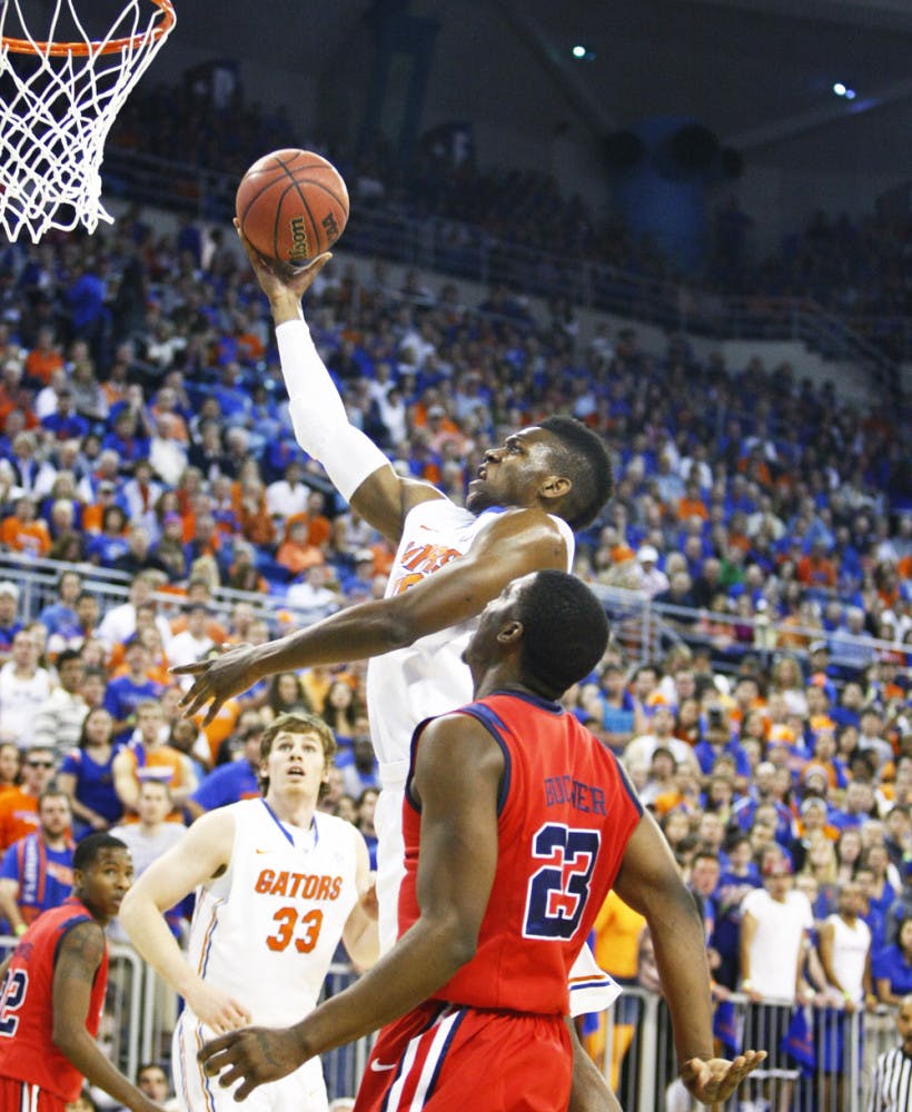 Junior forward Will Yeguete attempts a layup during Florida’s 78-64 win against Ole Miss on Saturday in the O’Connell Center.
