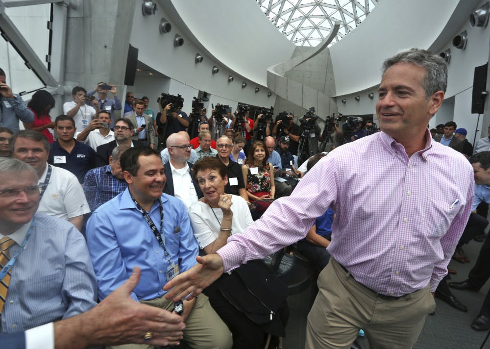Tampa Bay Rays Principal Owner Stuart Sternberg greets people before a press conference at the Dali Museum in St. Petersburg, Fla., Tuesday, June 25, 2019. Sternberg spoke about exploring the prospect of playing some future home games in Montreal.