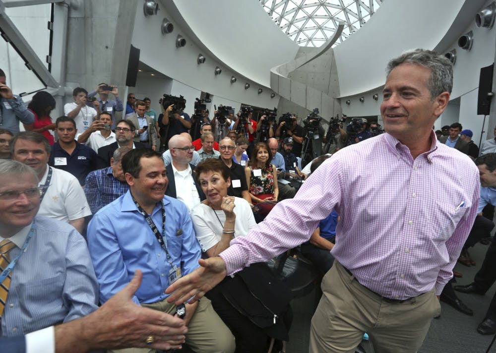 <p><span>Tampa Bay Rays Principal Owner Stuart Sternberg greets people before a press conference at the Dali Museum in St. Petersburg, Fla., Tuesday, June 25, 2019. Sternberg spoke about exploring the prospect of playing some future home games in Montreal.</span></p>