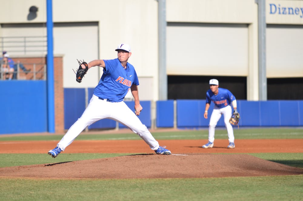 <p>UF's A.J. Puk pitches during Florida's 8-4 win on Feb. 20, 2016, at McKethan Stadium.</p>