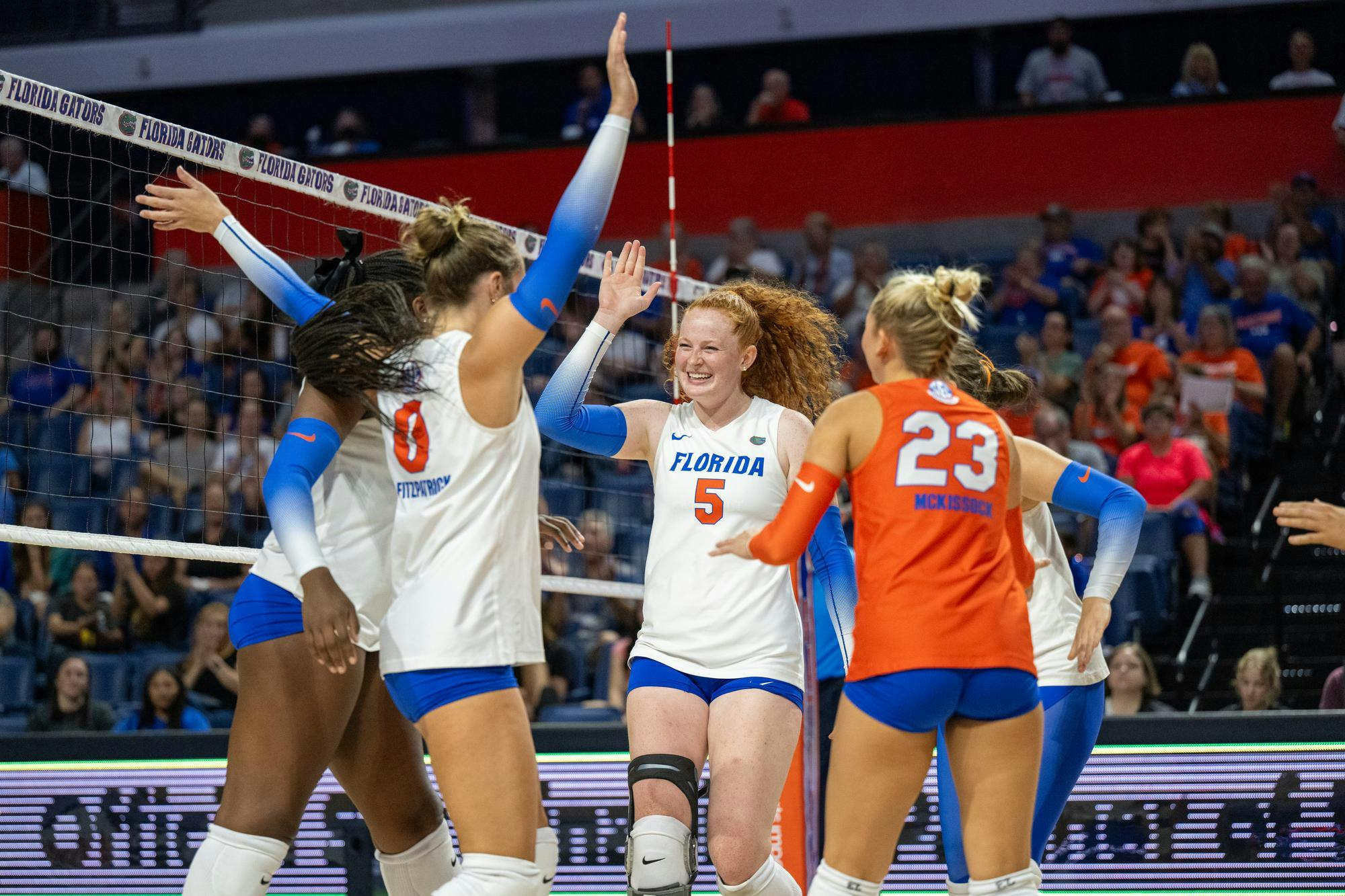 Sophomore setter Alexis Stucky celebrates after winning a point during Florida’s 3-0 sweep over the Buffalo Bulls on Sunday, Sept. 22, 2024.