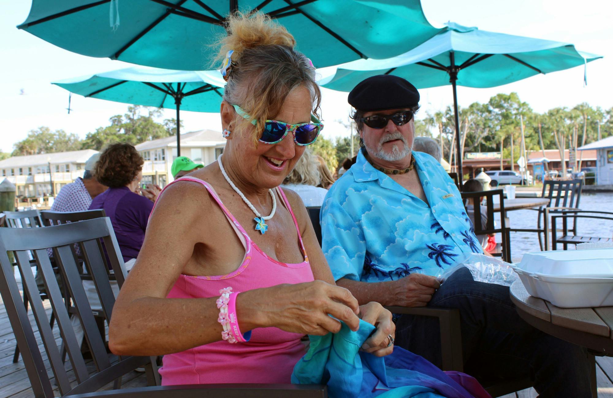 Elaine Hargrove and Kevin Hargrove sit at a table at Crump's Landing restaurant in Homosassa, Fla., on Sunday, April 16, 2023. 