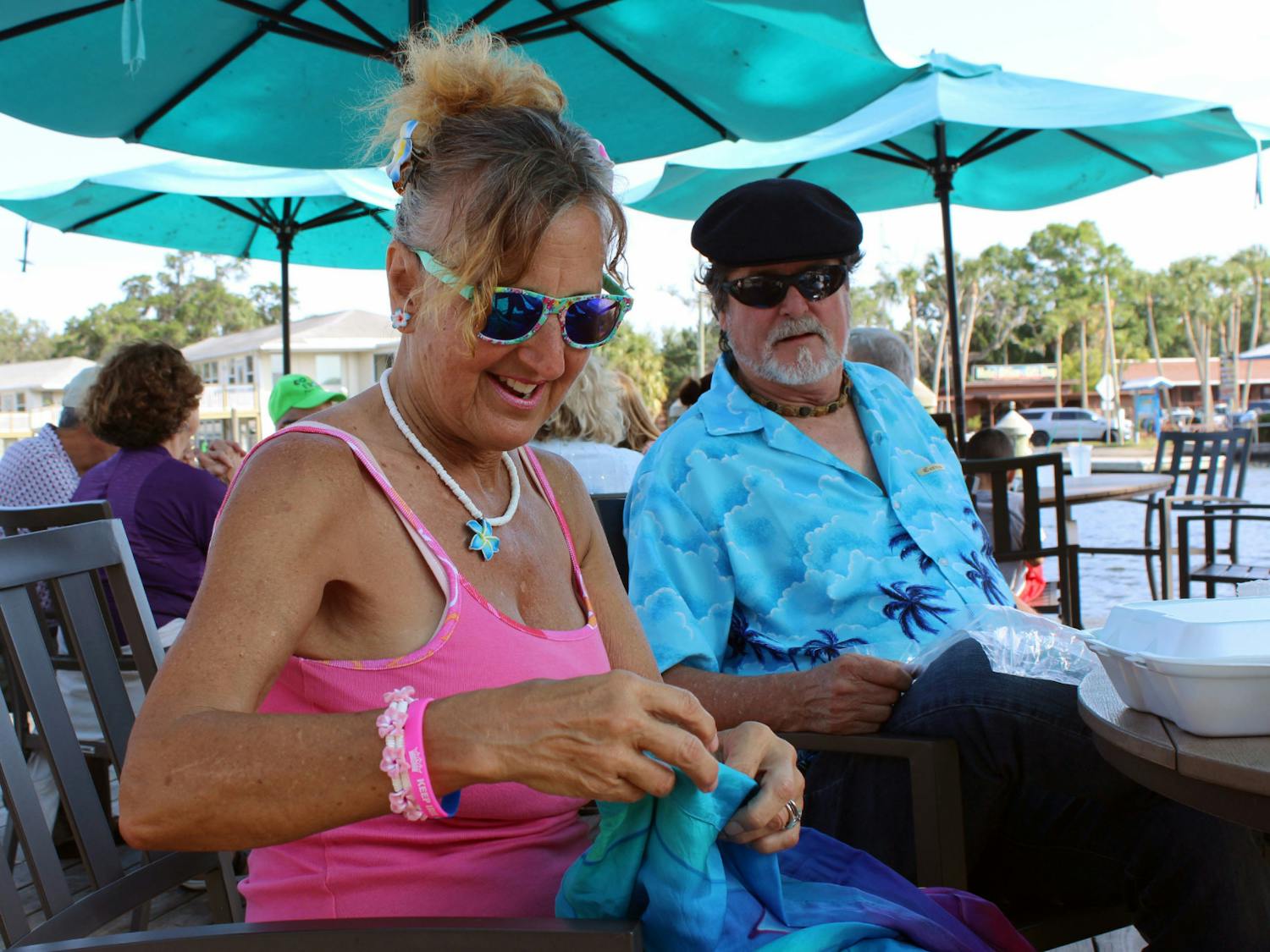 Elaine Hargrove and Kevin Hargrove sit at a table at Crump's Landing restaurant in Homosassa, Fla., on Sunday, April 16, 2023. 