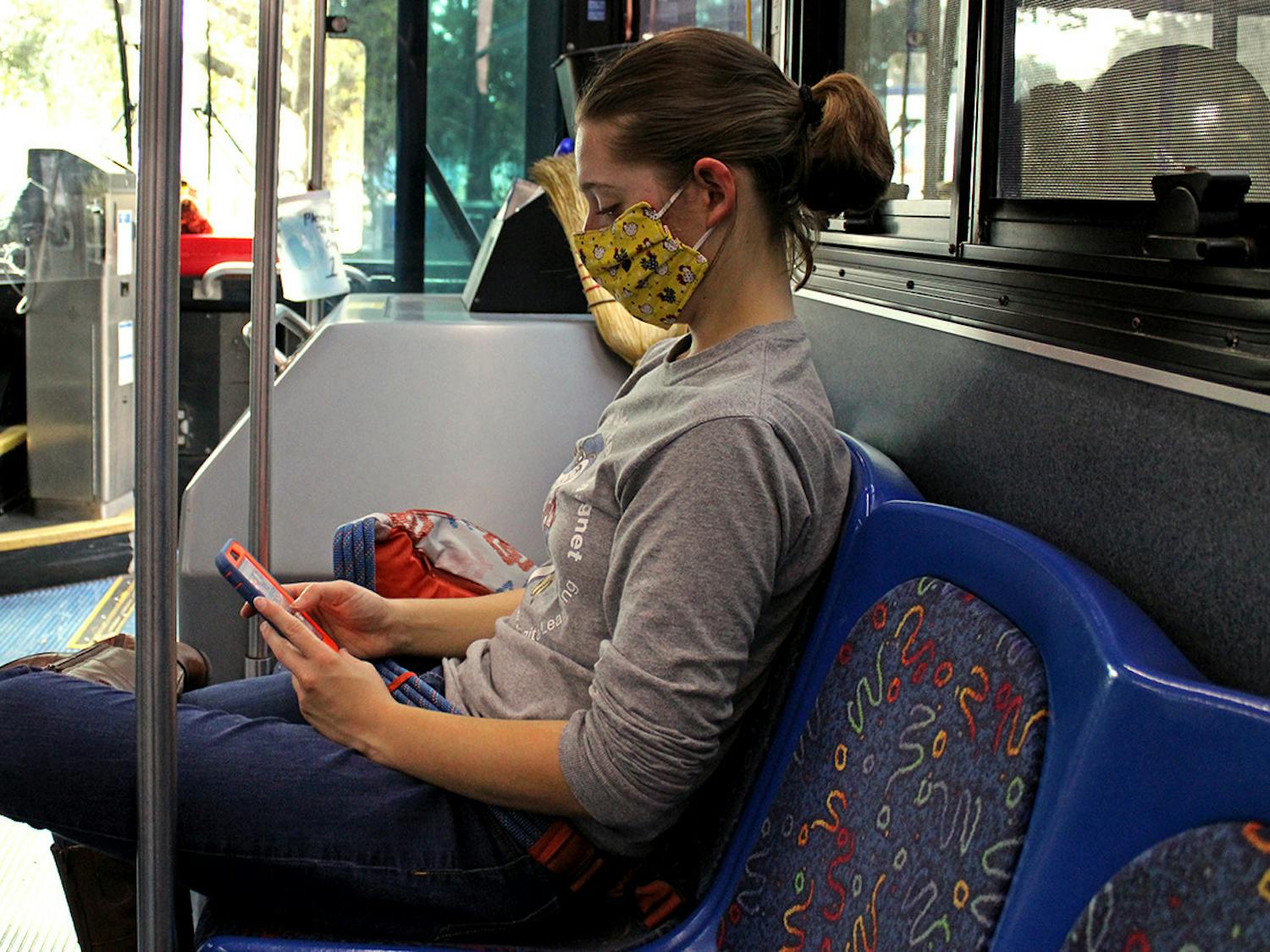 Lillie Rooney sits on RTS Bus 35 on Sunday, Jan. 10, 2021.