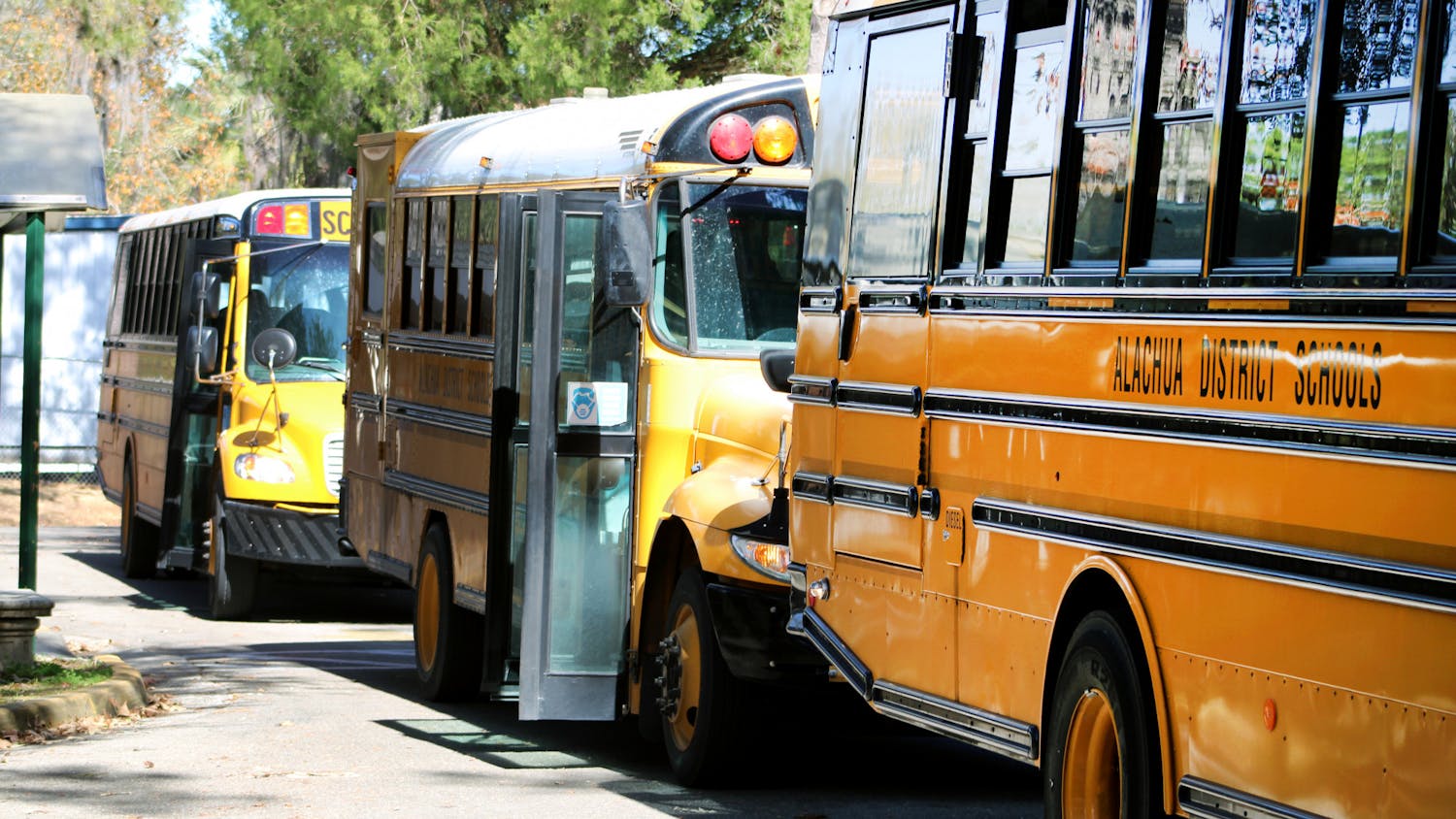 Alachua County Public School buses await students at Littlewood Elementary School on Wednesday, Feb. 2.