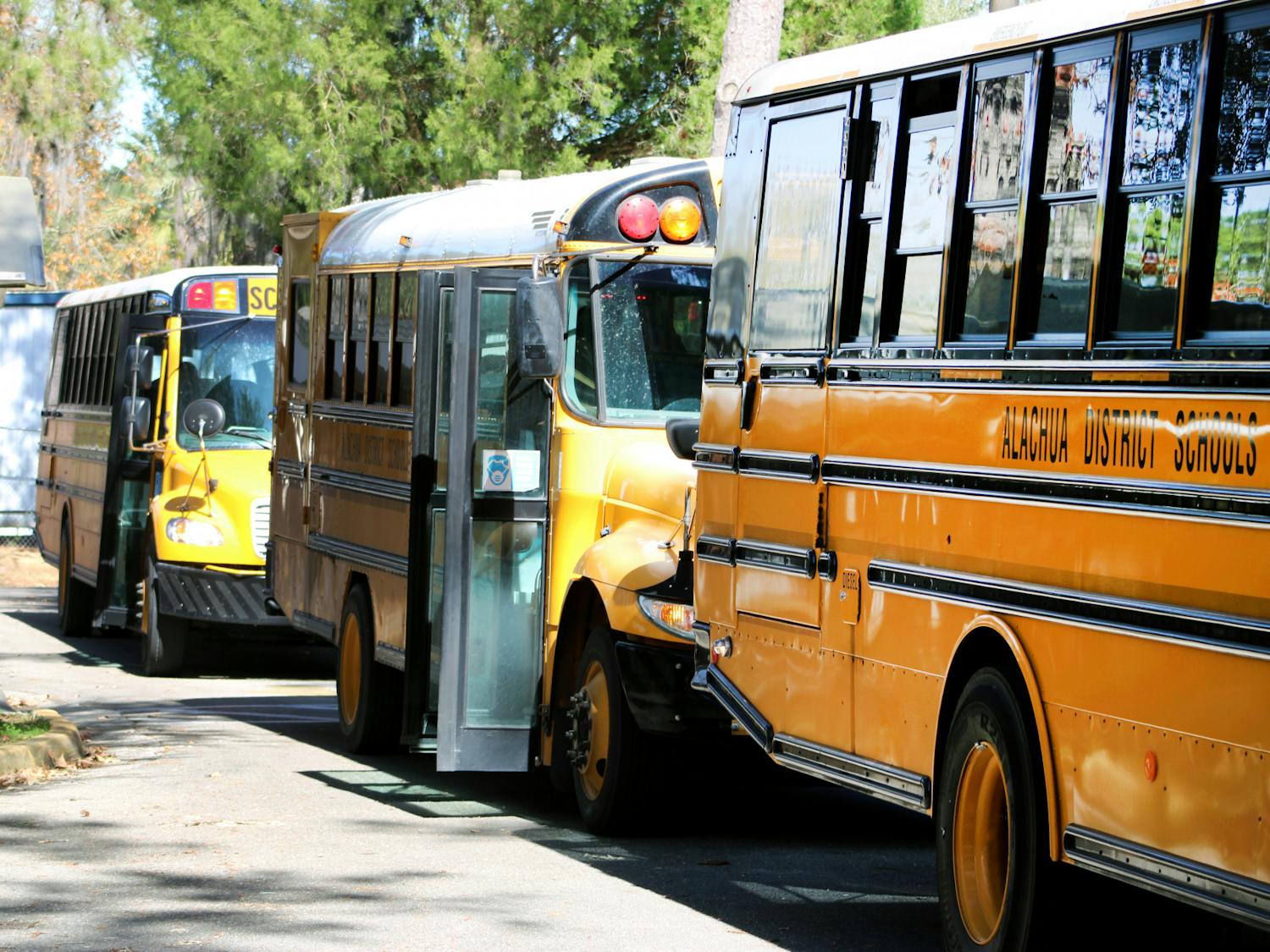 Alachua County Public School buses await students at Littlewood Elementary School on Wednesday, Feb. 2.