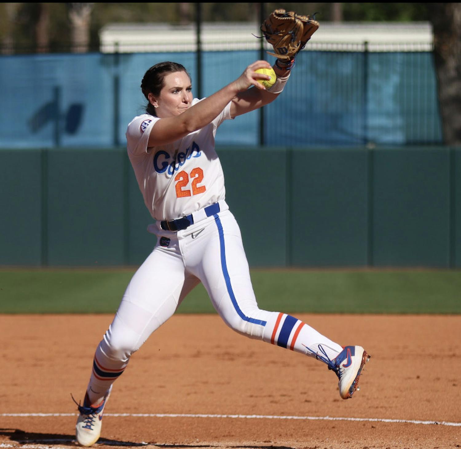 Elizabeth Hightower winds up toward home plate March 3 against Florida State. The senior made her return during a doubleheader Friday.