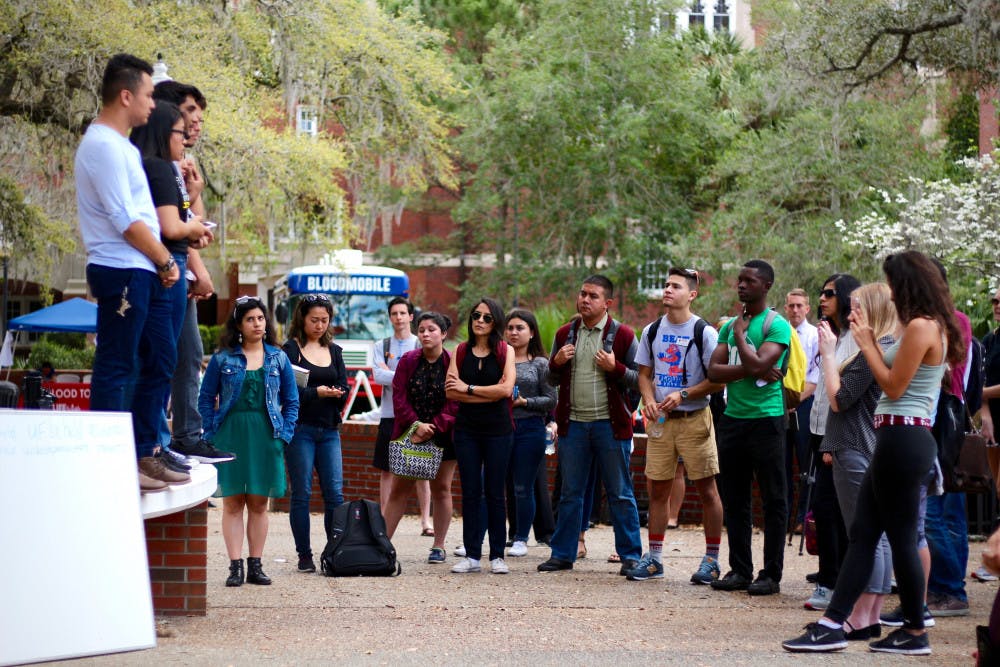 More than 30 people attended Chispas’ Day of Action, where students from different communities spoke about their experiences as a result of President Donald Trump's executive order and hate speech on campus. The group called for UF to do more to make all people feel welcome. 