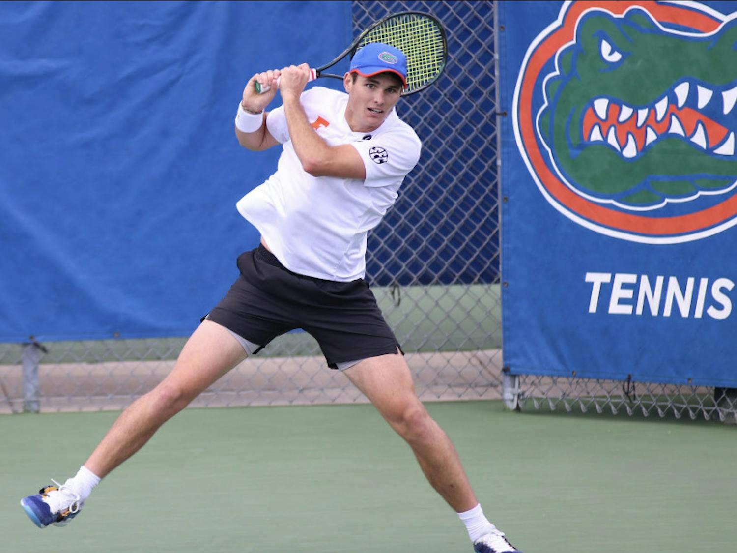 Captain Sam Riffice stares down his return .Feb. 21 against Auburn. Riffice is one of seven returning players from last year's national championship roster.