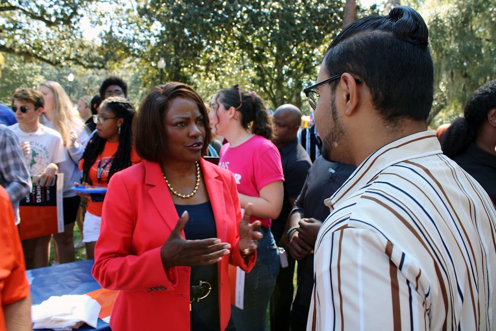 <p>U.S. Rep. Val Demings talks to UF students at Plaza of the Americas Friday, Oct. 7, 2022. </p>