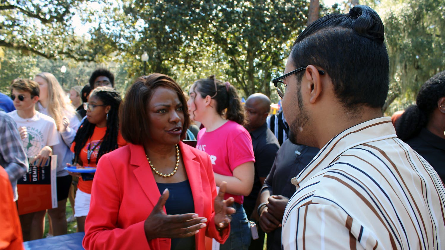 U.S. Rep. Val Demings talks to UF students at Plaza of the Americas Friday, Oct. 7, 2022. 