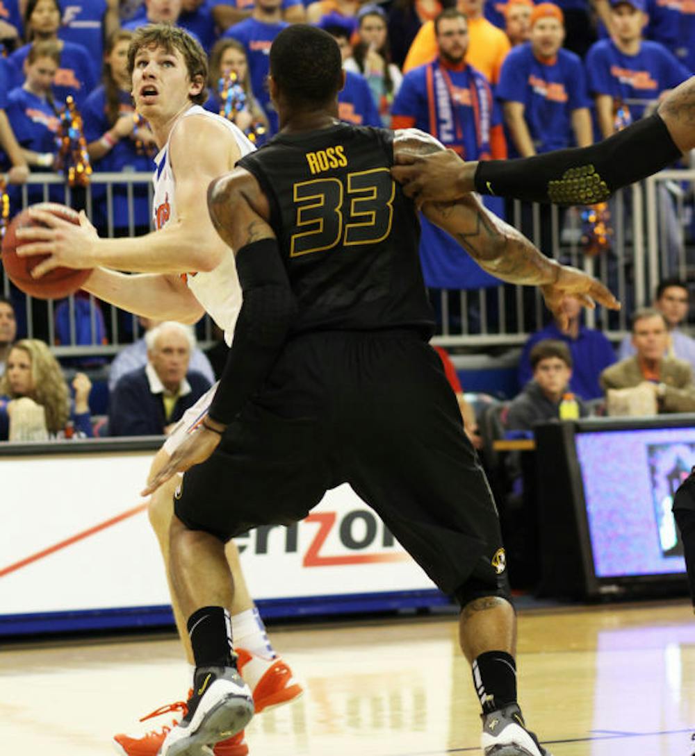 <p class="p1"><span class="s1">Senior forward Erik Murphy prepares to take a shot during Florida’s 83-52 win against Missouri on Jan. 19 in the O’Connell Center.</span></p>