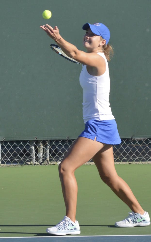 Kourtney Keegan serves the ball at the Bedford Cup on Oct. 11, 2013, at the Ring Tennis Complex. Keegan will look to anchor UF during the SEC Tournament.