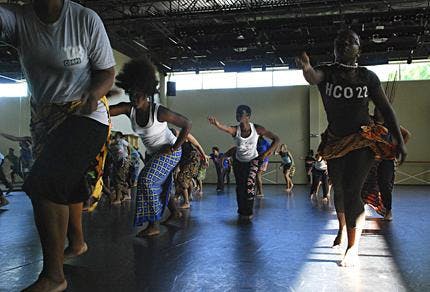 Students practice dancing techniques in their Western dance and music class on Monday. The class, taught by Professor Mohamed DaCosta, is open to non-dance majors.