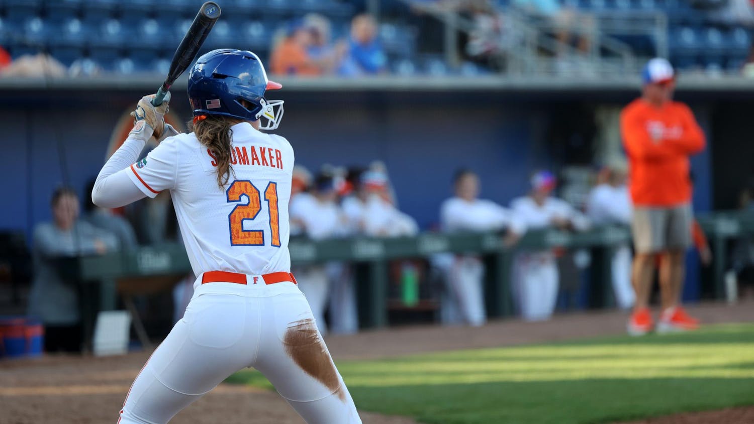 Florida outfielder Taylor Shumaker (21) prepares to bat during a game against Longwood at Katie Seashole Pressly Stadium in Gainesville, Fla., on Friday, Feb. 20, 2025.