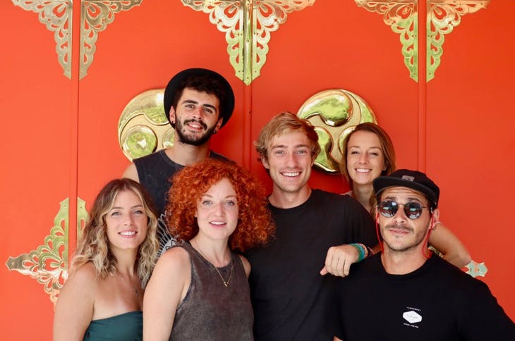 Joey Briggs (center) reunites with the other Yuujou travelers in Tokyo, Japan.