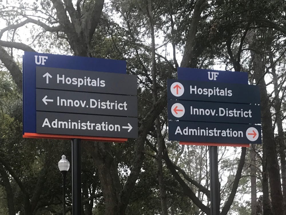 These new signs on 13th Street are meant to help students map out the campus. The final design for the signs is still being decided on.