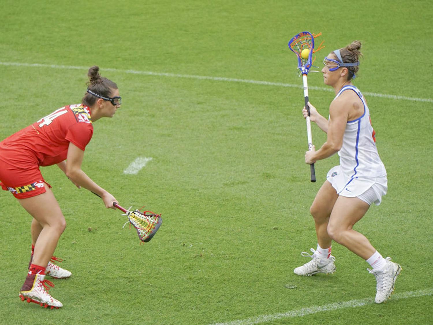 Sammi Burgess makes a play on the ball during Florida's 14-4 loss on March 19, 2016 Maryland at Donald R. Dizney Stadium.&nbsp;