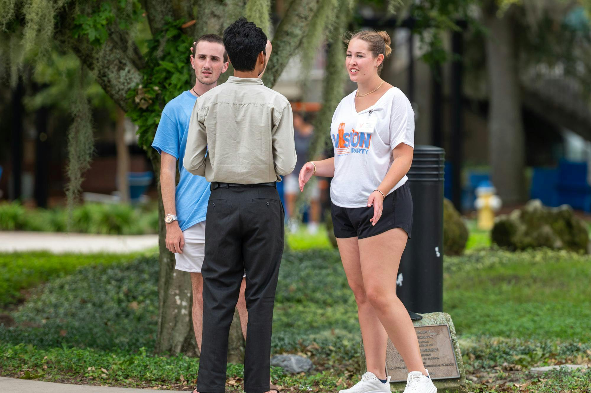 Members of the Vision Party campaign to students around the UF campus in Gainesville, Fla., on Tuesday, Sept. 30, 2025. This is the first election in recent years in which only one party is running.