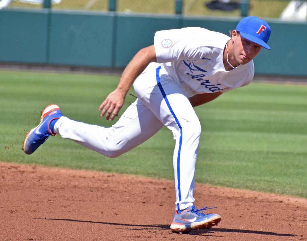<p>Florida&#x27;s Colby Halter chases after a ball on March 14 during a game against Jacksonville. He recorded 3 RBIs in UF&#x27;s 7-3 win over Central Michigan Friday.</p>