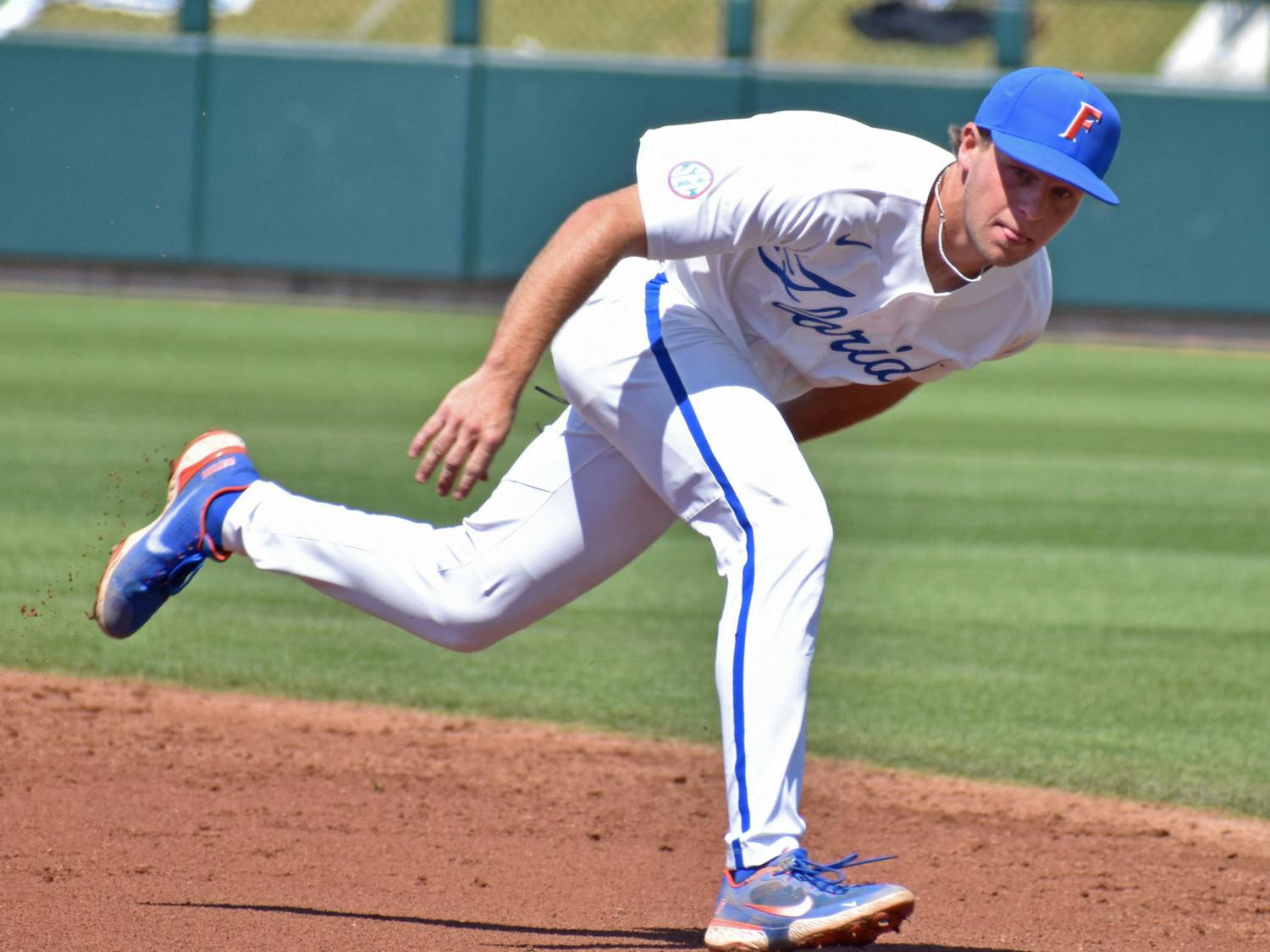 Florida&#x27;s Colby Halter chases after a ball on March 14 during a game against Jacksonville. He recorded 3 RBIs in UF&#x27;s 7-3 win over Central Michigan Friday.