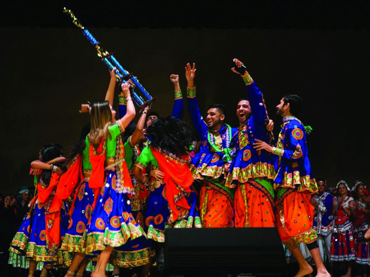 UF’s GatoRaas dance team celebrates a win Feb. 4 at the Raas Mania competition at the University of Illinois at Urbana-Champaign. The team went to five competitions for the 2016-17 season.