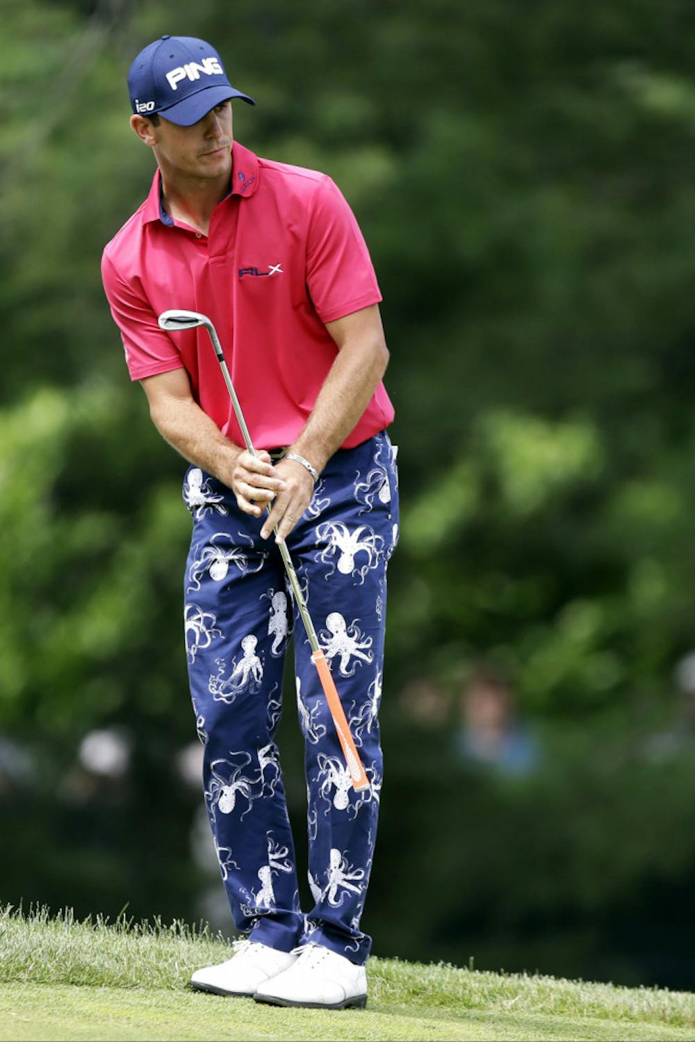 <p>Billy Horschel watches a putt on the second green during the fourth round of the U.S. Open golf tournament at Merion Golf Club, Sunday, June 16, 2013, in Ardmore, Pa. </p>