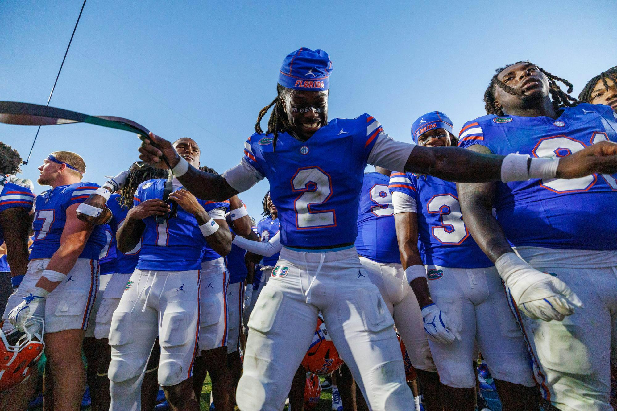 Florida wide receiver Eric Singleton Jr. (2) celebrates after an NCAA college football game against Ole Miss, Saturday, Sept. 26, 2026, in Gainesville, Fla.