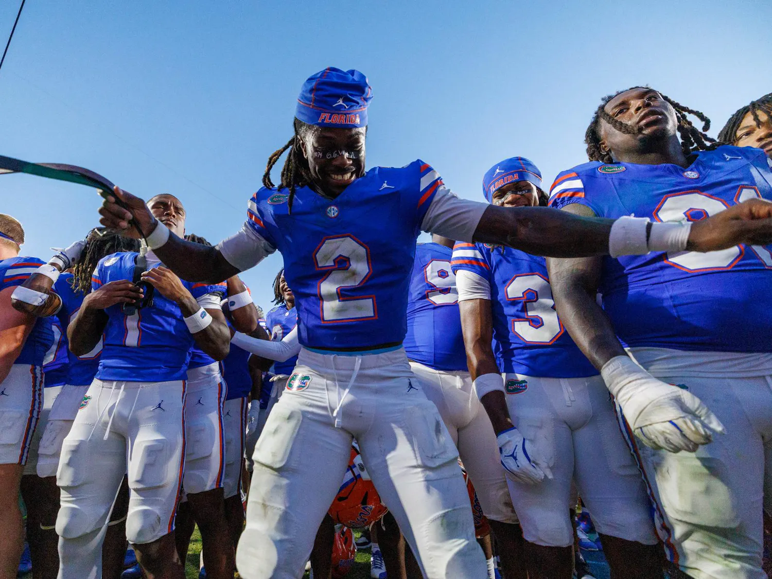 Florida wide receiver Eric Singleton Jr. (2) celebrates after an NCAA college football game against Ole Miss, Saturday, Sept. 26, 2026, in Gainesville, Fla.