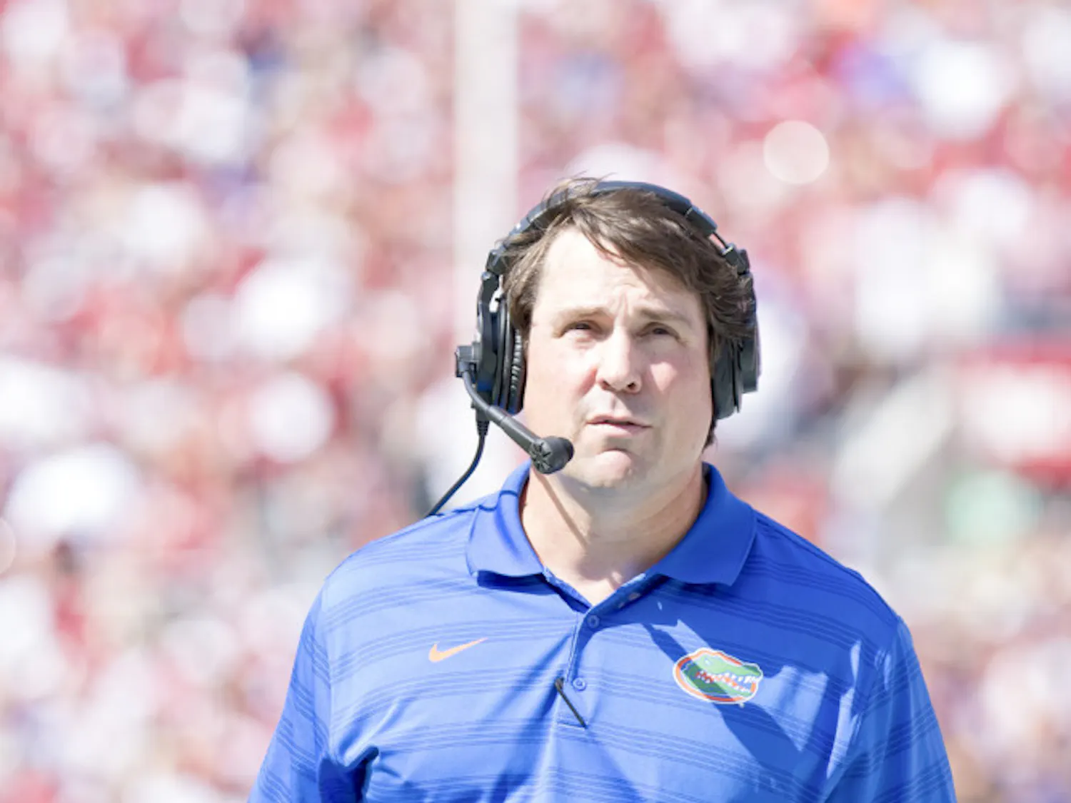 Will Muschamp looks down the field during Florida's 42-21 loss to Alabama on Sept. 20 at Bryant-Denny Stadium.