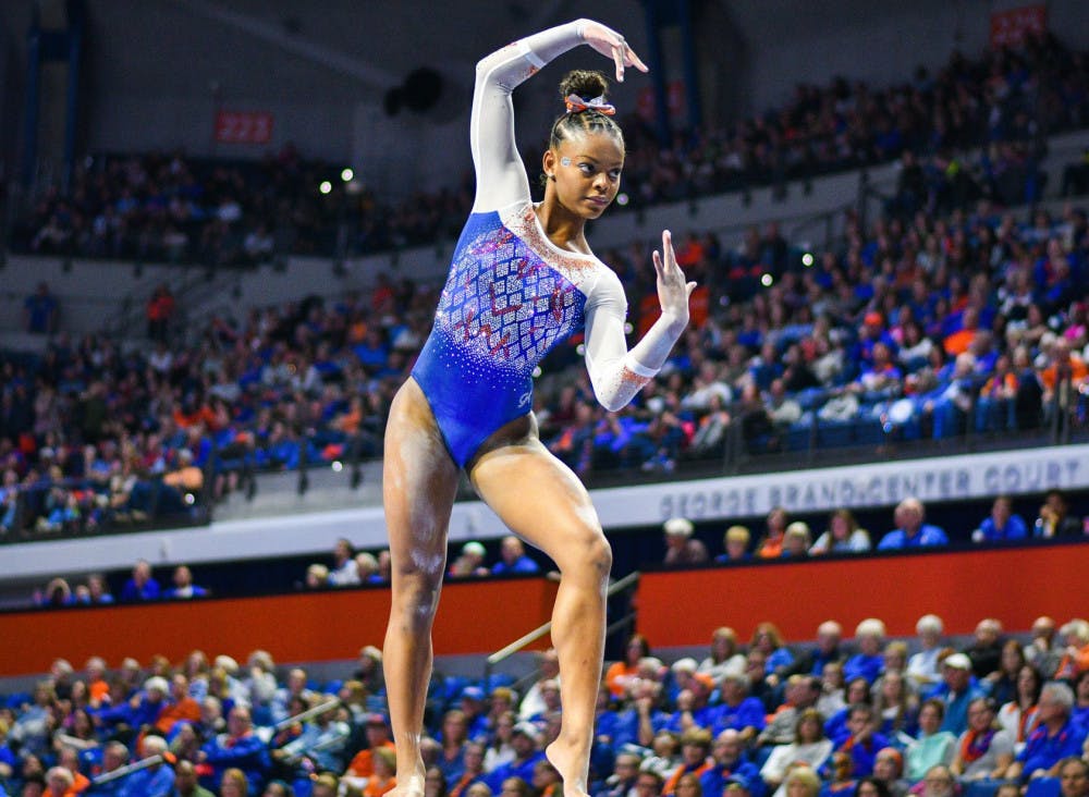 Florida freshman Trinity Thomas earned SEC Freshman of the Week for her performance during Florida’s 197.30-196.45 win over Missouri on Friday. Thomas scored a 9.950 on the uneven bars and a 9.900 on her floor routine, for which she finished third.
