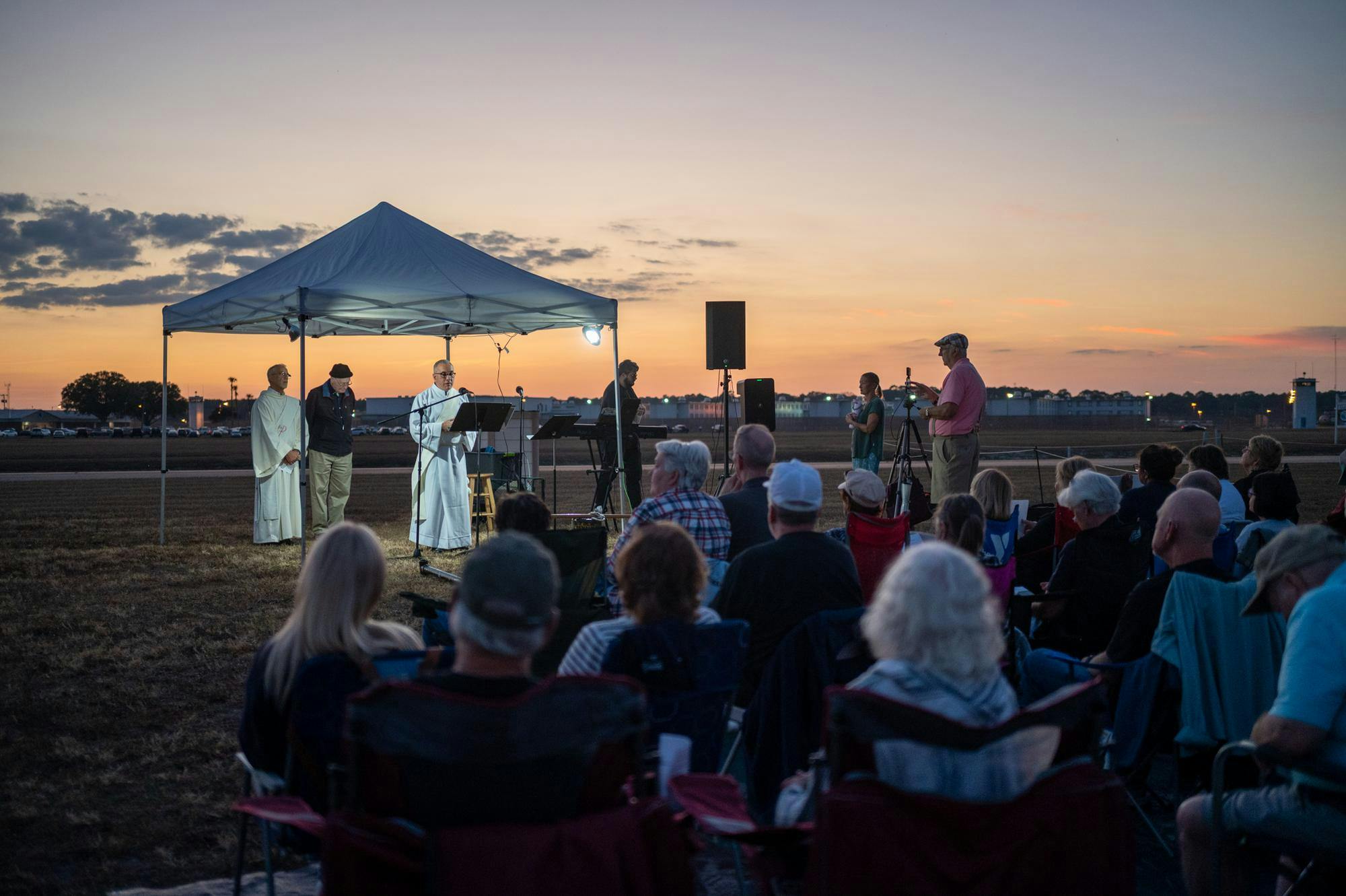 Protestors of the death penalty sit outside Florida State Prison and pray in opposition to the execution of Richard ​“Malik” Randolph. Randolph was executed in Raiford on Thursday, Nov. 20, 2025.