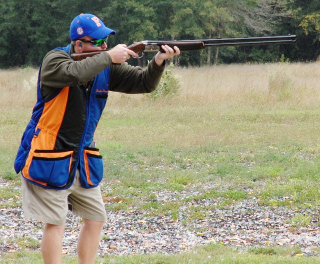 Florida Gators Trap, Skeet and Sporting team member Justin Thomas, 23, competes in a shooting competition in Jacksonville on Saturday.