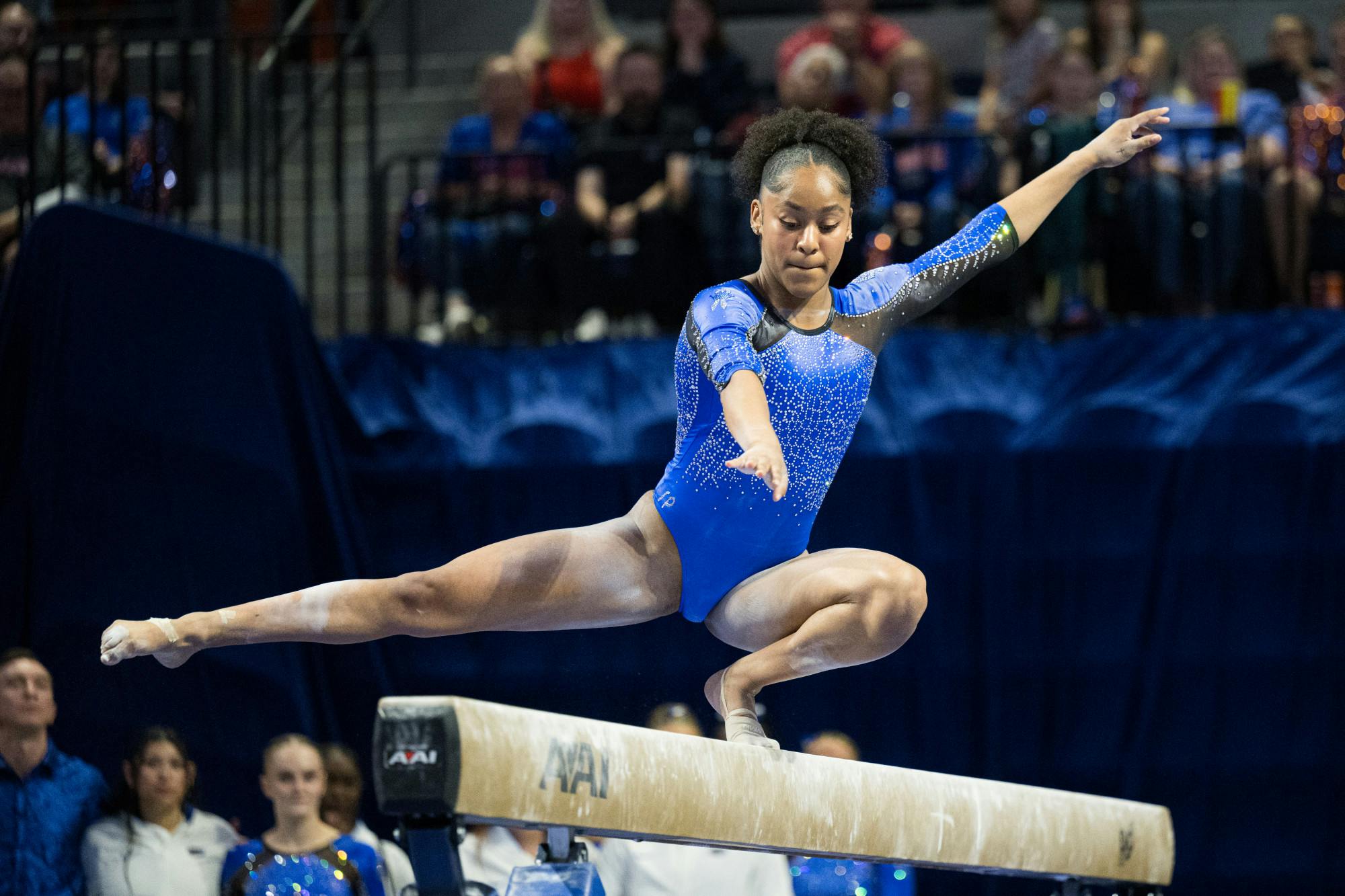 Florida Gators gymnast Skye Blakely preforms an exhibition on the balance beam in a gymnastics meet against the Kentucky Wildcats in Gainesville, Fla., on Friday, March 14, 2025.