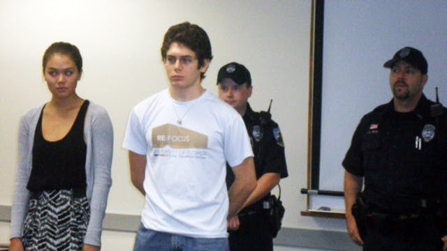 Lauren Mackie and David Wasserman are recognized at the UPD Advisory Council meeting Friday for helping save the life of an engineering professor.
&nbsp;