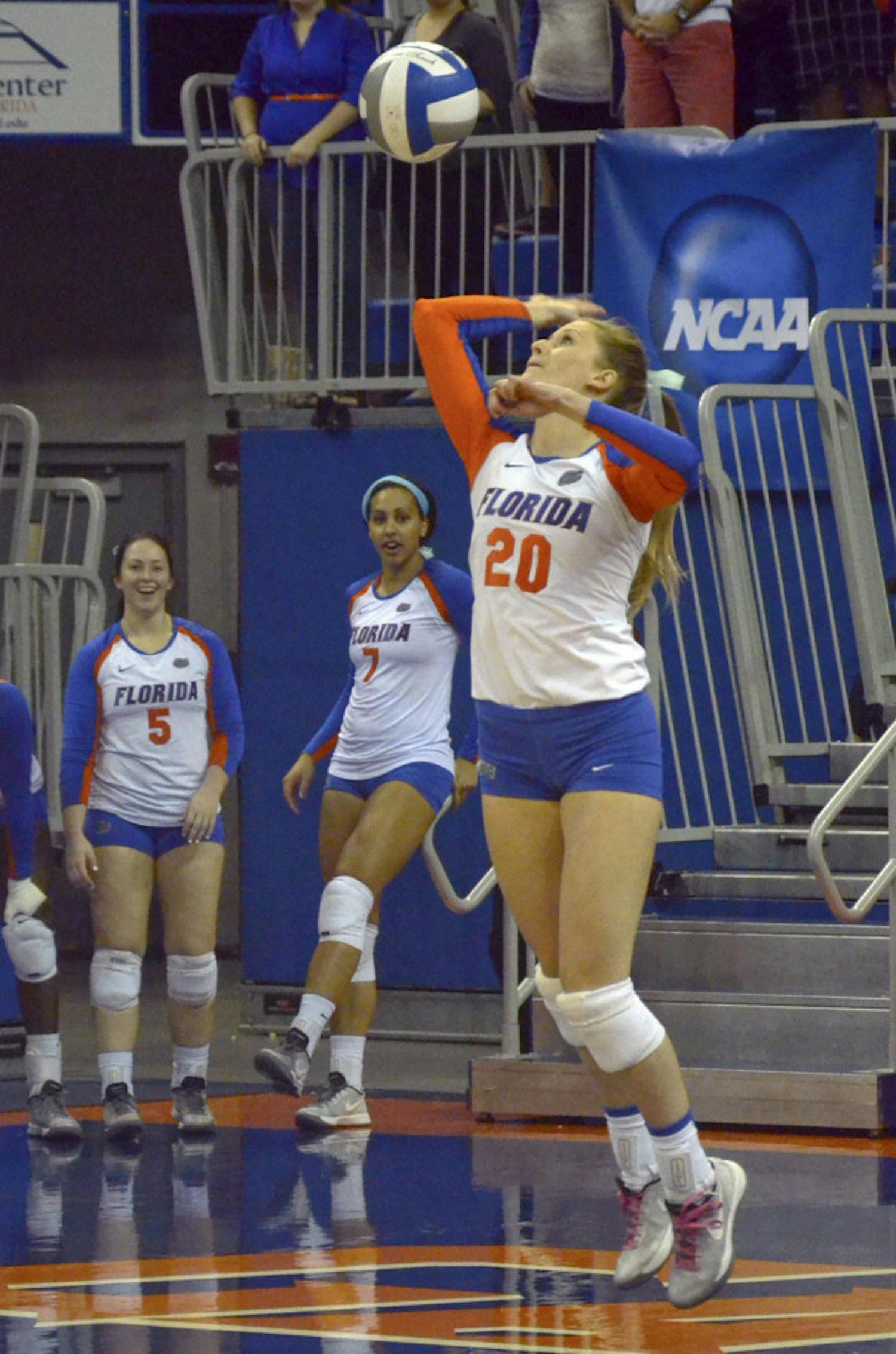 Defensive Specialist Nikki O'Rourke serves during Florida's 3-1 win against Miami in the second round of the NCAA Tournament on Dec. 6 in the O'Connell Center.