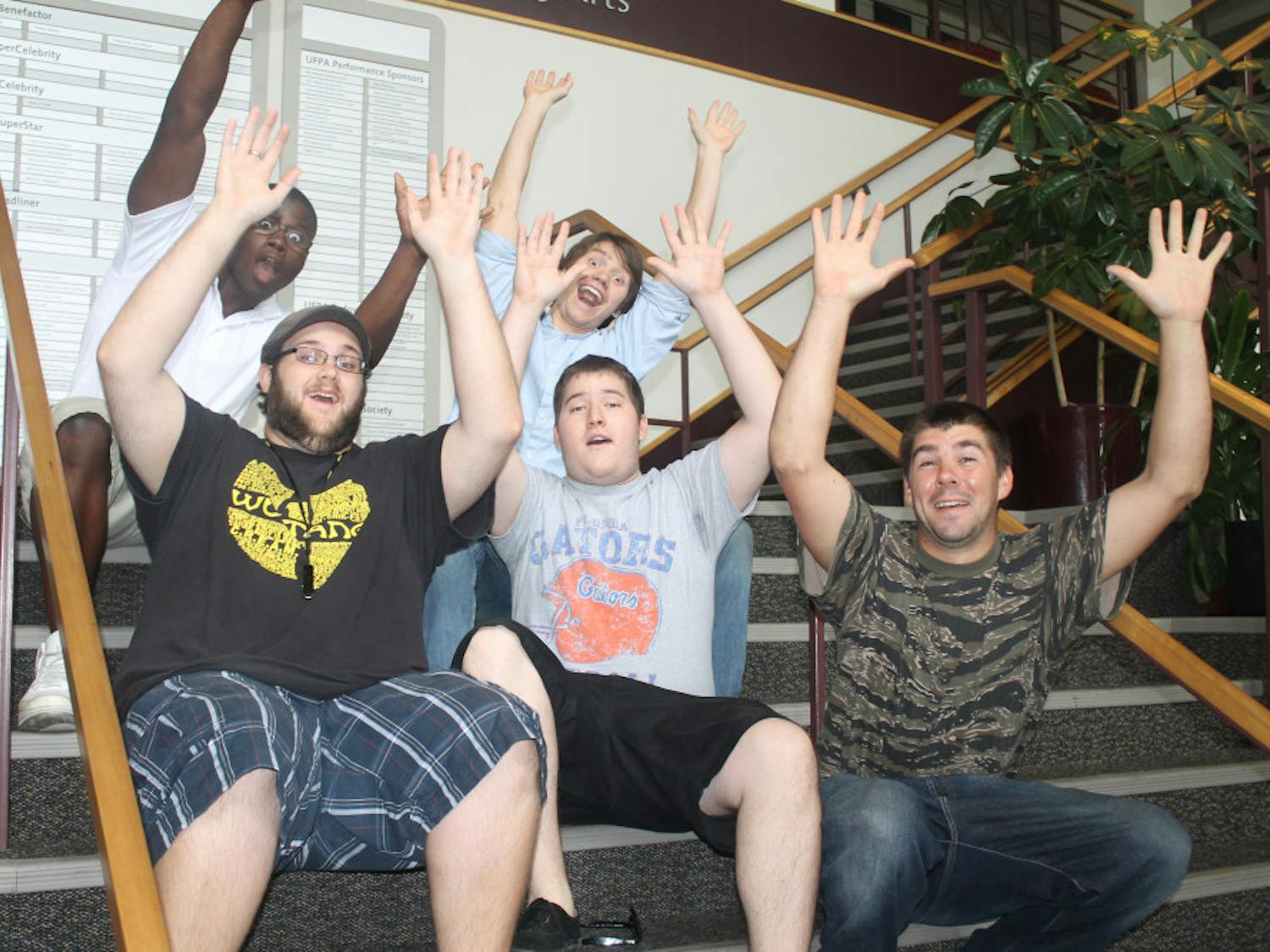 From left: Shawn Robinson, David Cody Allen, John Kelley, Nick Cravey and Chad Smith, as part of team #deeppanther, place second in UF’s 24-hour film competition with film “Close for the Apocalypse.”