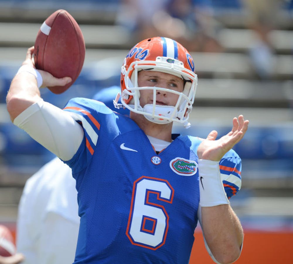 <p>Jeff Driskel throws a pass during warm-ups prior to Florida’s 27-14 win against Bowling Green on Sept. 1 in Ben Hill Griffin Stadium.</p>