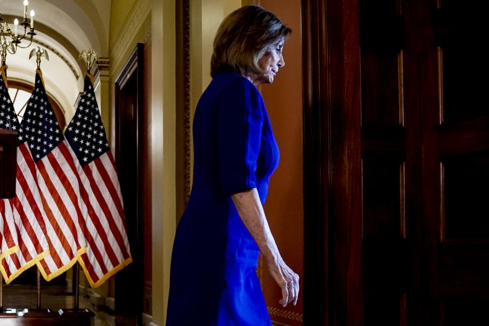 <p>House Speaker Nancy Pelosi, D-Calif., steps away from a podium after reading a statement announcing a formal impeachment inquiry into President Donald Trump, on Capitol Hill in Washington, Tuesday, Sept. 24, 2019. (AP Photo/Andrew Harnik)</p>