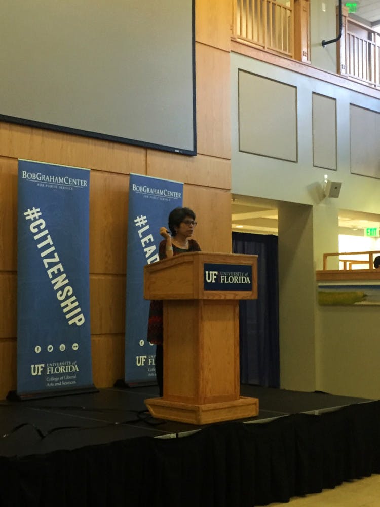 Saba Mahmood spoke to about 120 people on how the separation of church and state affects Islam at the Bob Graham Center for Public Service on Thursday.