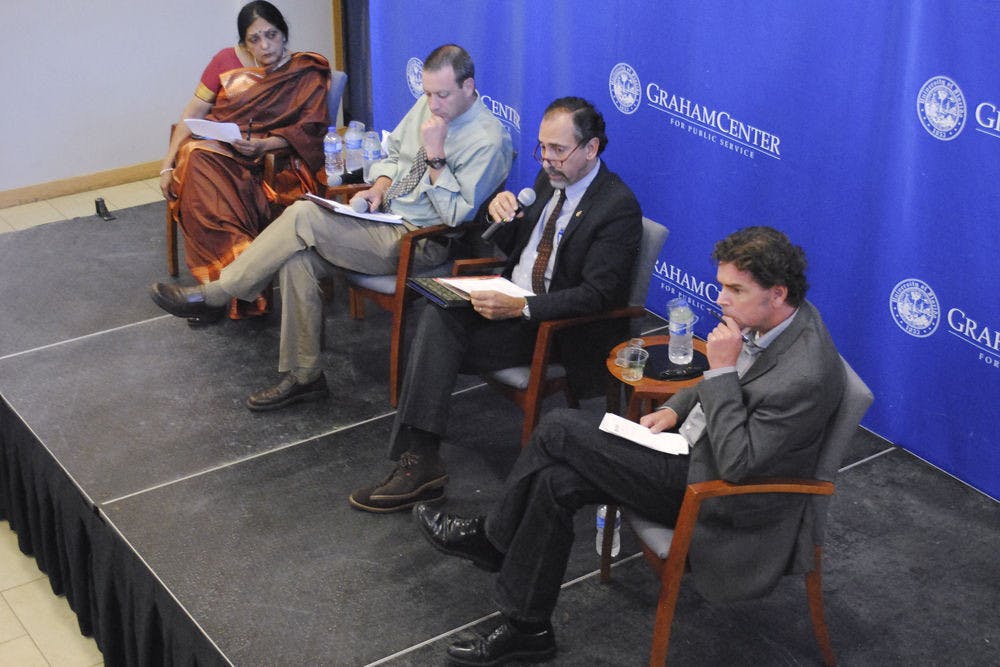 UF African studies and political science professor Leonardo Villalón speaks at the ISIS and the Question of Islamic Militancy panel discussion in Pugh Hall Ocora on Wednesday evening.