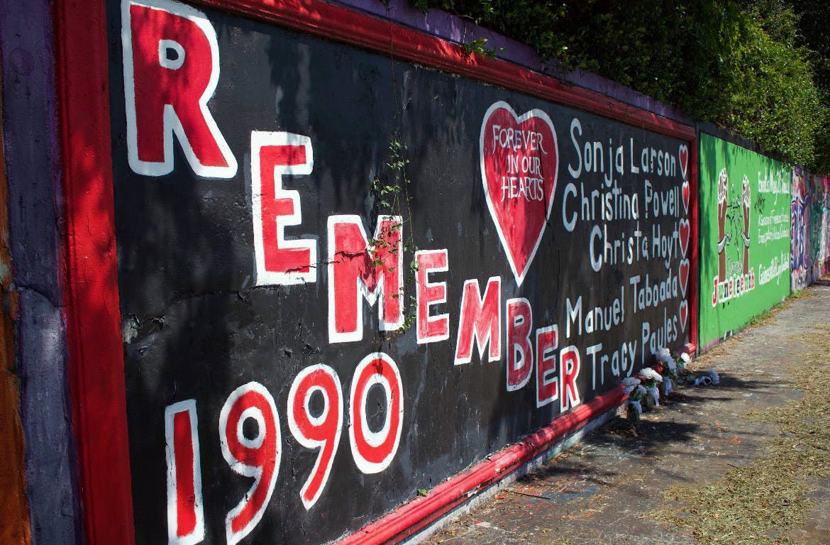 The mural on 34th Street that honors the five victims of Danny Rolling “The Gainesville Ripper” as seen on Sunday, July 27, 2025. 
