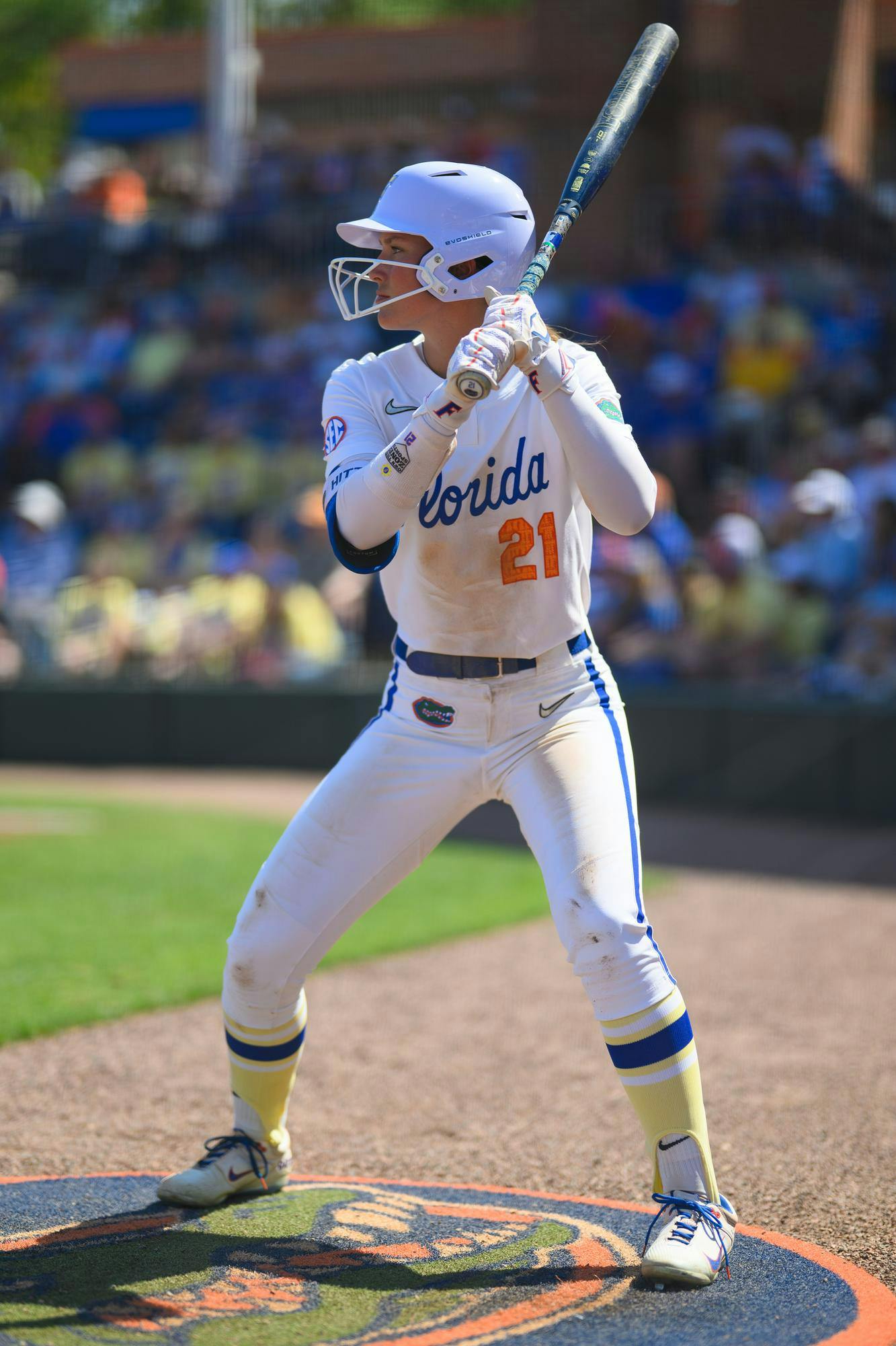 Florida outfielder Taylor Shumaker (21) stands in the on-deck circle during an NCAA softball game against Tennessee, Saturday, March 21, 2026, in Gainesville, Fla.