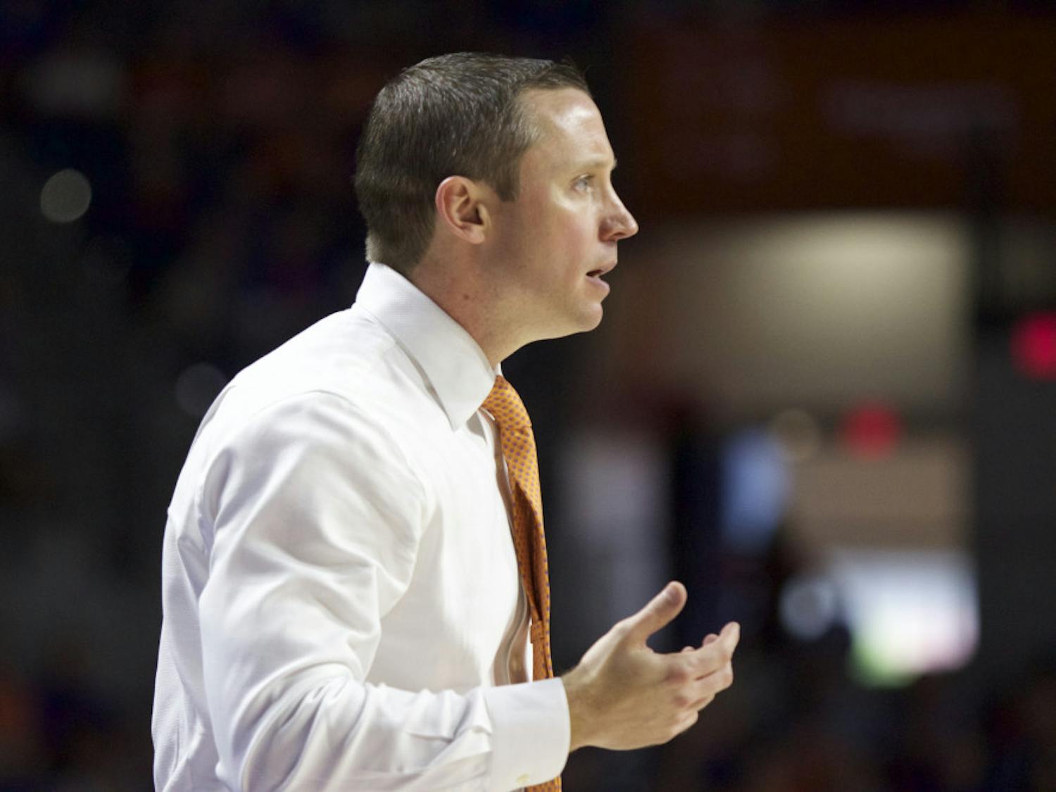 UF coach Mike White looks on in Florida's 68-66 loss to Vanderbilt on Jan. 21, 2017, at the O'Connell Center.