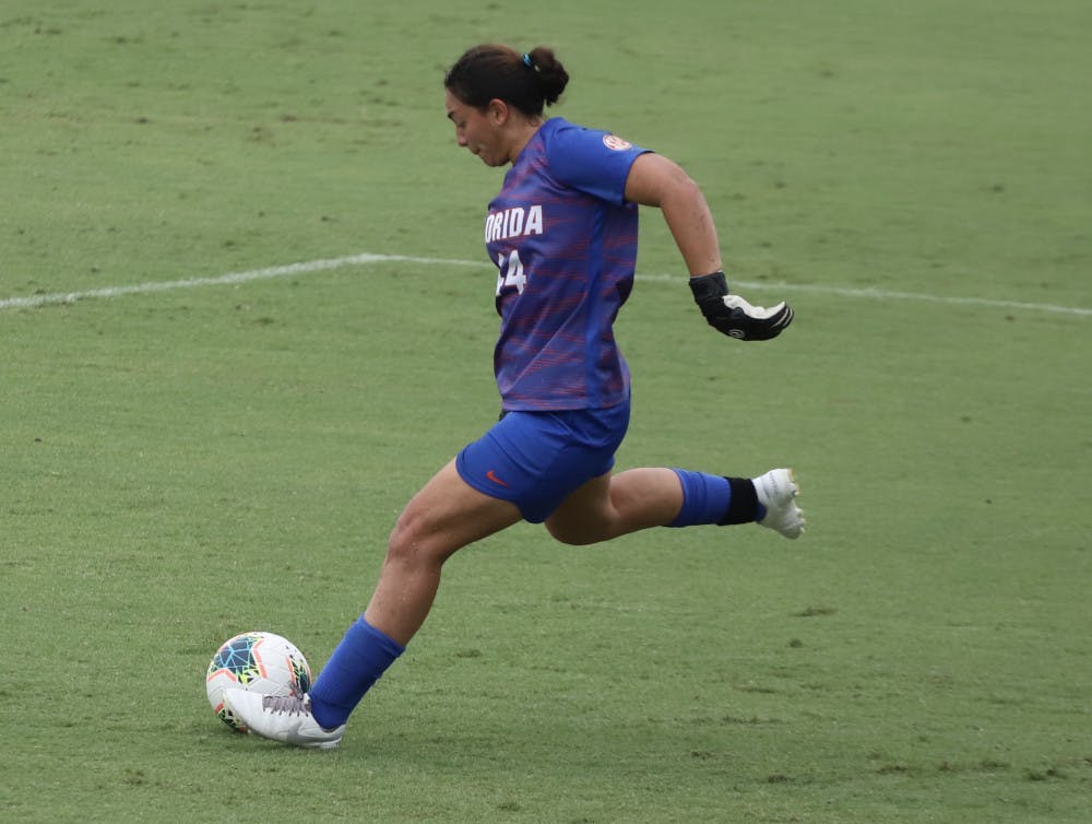 <p dir="ltr">Susi Espinoza recorded three saves before allowing Texas A&amp;M to score its first goal. The Aggies recorded nine shots to UF’s one in the opening half.</p>