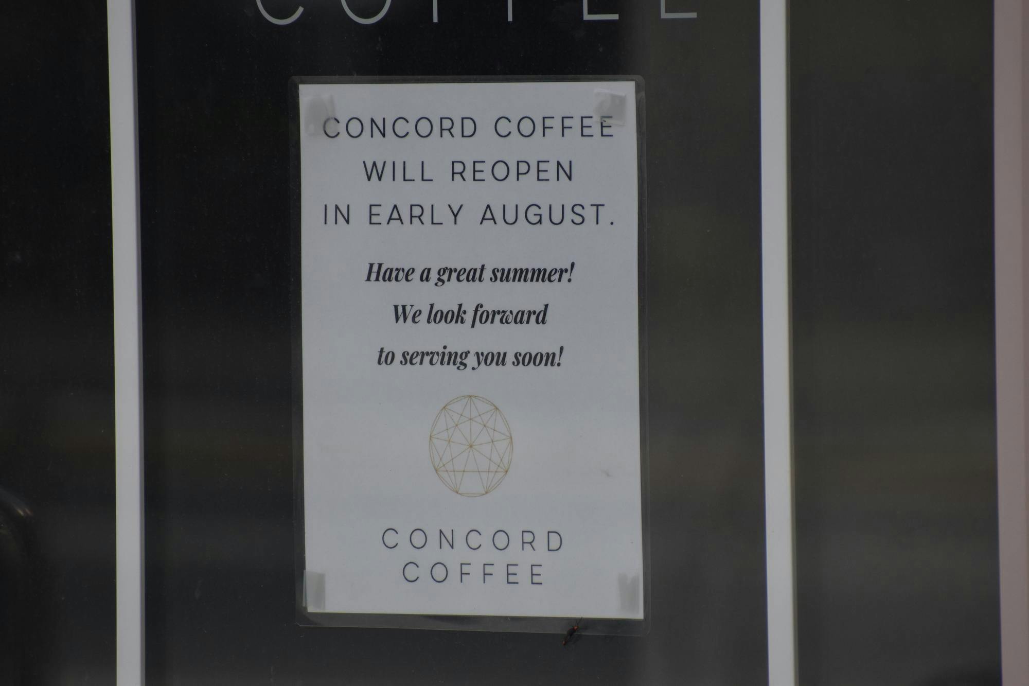 Concord Coffee, located 1380 W. University Ave., Gainesville, FL, closes each year during the summer, forseeing a lack of business. 